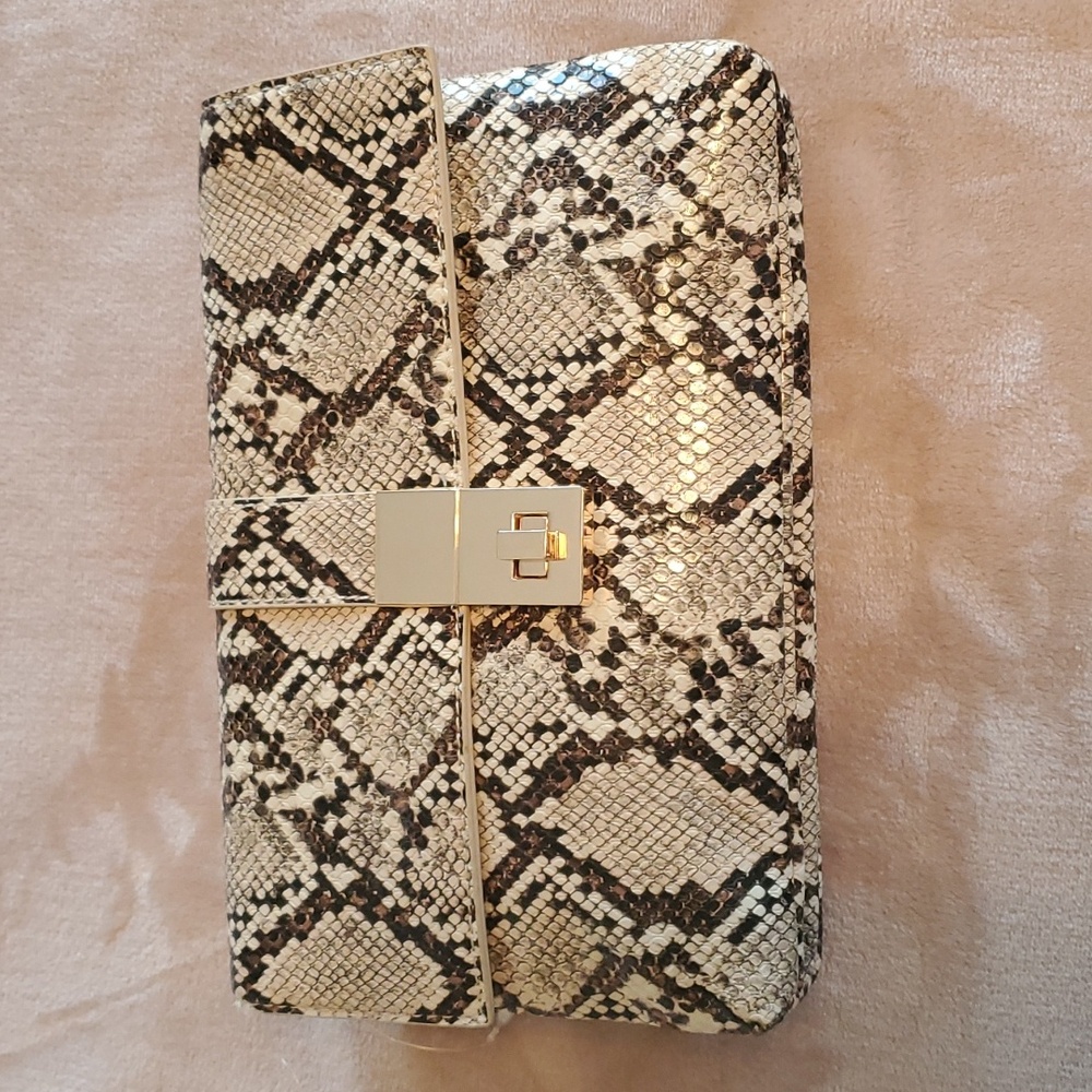 Madison West Snakeskin Crossbody Bag - Gold and Brown